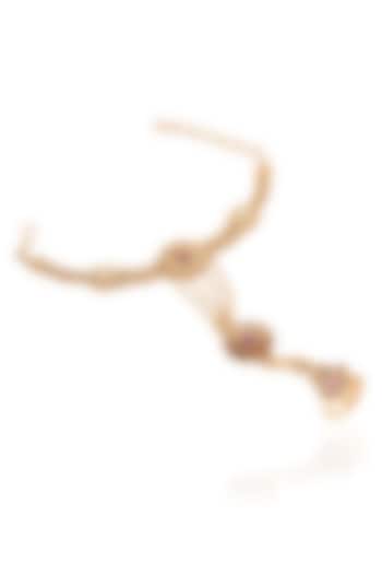 Gold Finish Ruby & Green Onyx Hathphools (Set Of 2) by Preeti Mohan at Pernia's Pop Up Shop