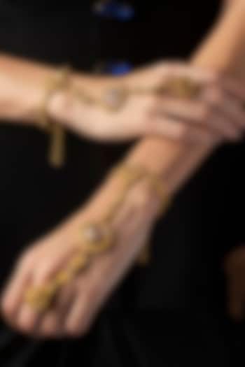 Gold Finish Ruby & Kundan Polki Hathphools (Set Of 2) by Preeti Mohan at Pernia's Pop Up Shop