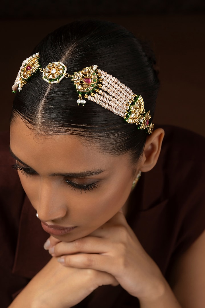 Gold Finish Kundan Polki & Ruby Sheeshpatti by Preeti Mohan at Pernia's Pop Up Shop