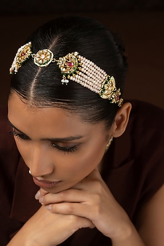 Gold Finish Kundan Polki & Ruby Sheeshpatti by Preeti Mohan