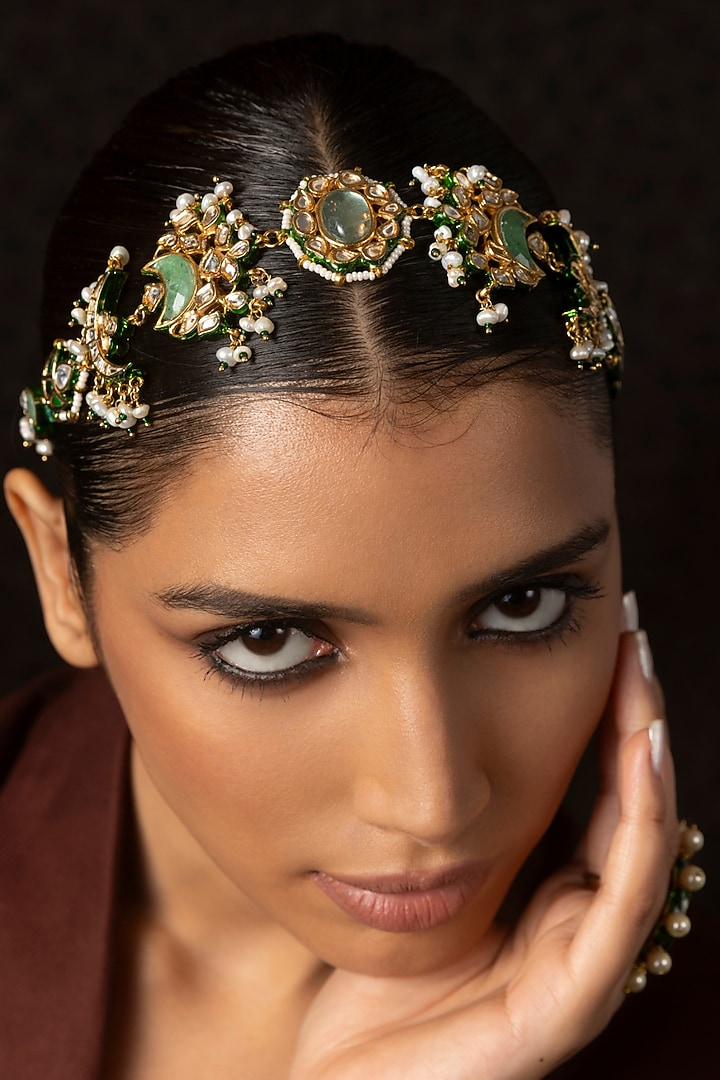 Gold Finish Kundan Polki Sheeshpatti by Preeti Mohan at Pernia's Pop Up Shop