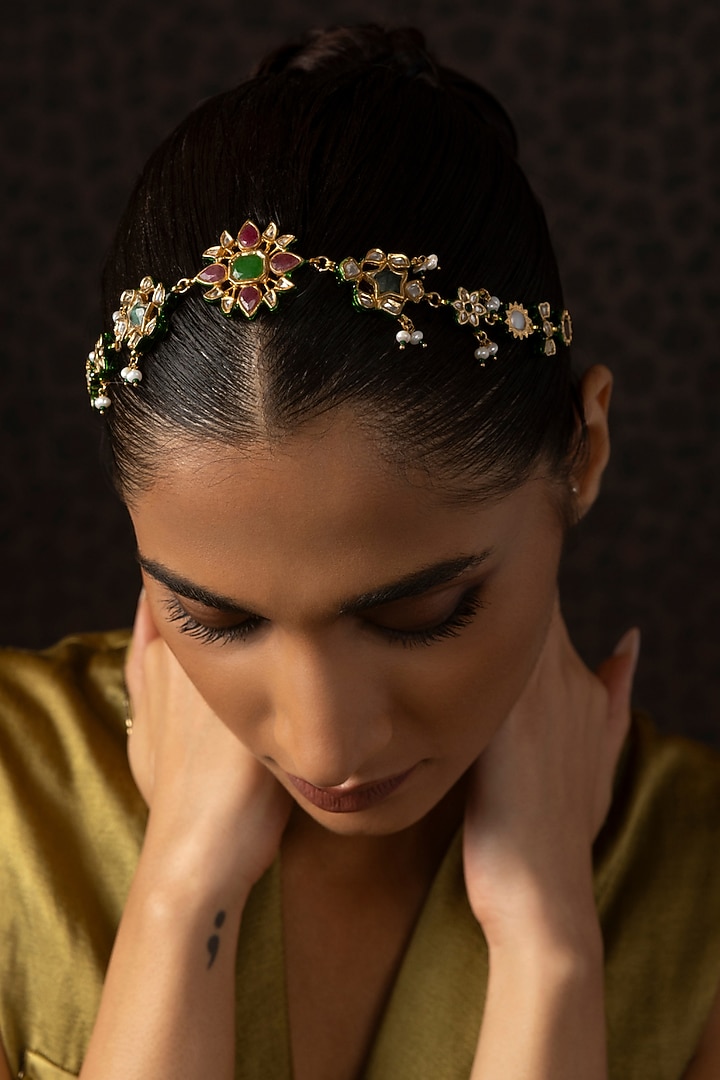 Gold Finish Kundan Polki Sheeshpatti by Preeti Mohan at Pernia's Pop Up Shop