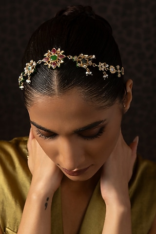 Gold Finish Kundan Polki Sheeshpatti by Preeti Mohan