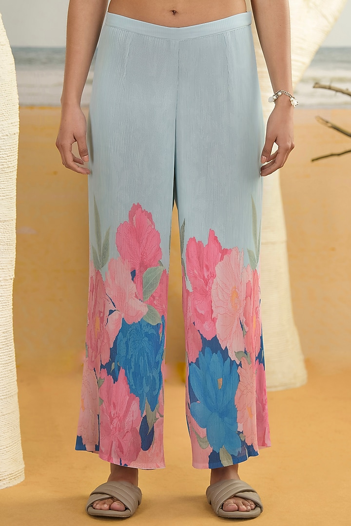 Aqua Blue Georgette Viscose & Polyester Digital Printed Kurta Set by Preeti Mehta at Pernia's Pop Up Shop