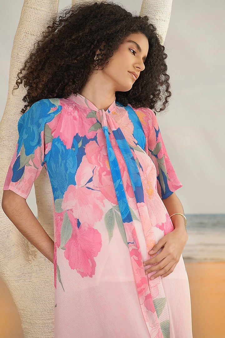 Baby Pink Georgette Viscose & Polyester Digital Printed Kurta Set by Preeti Mehta at Pernia's Pop Up Shop