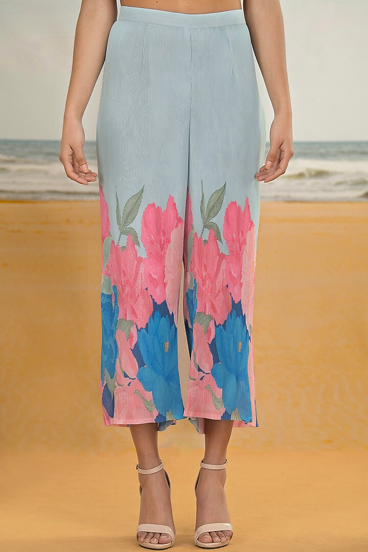 Aqua Blue Georgette Viscose & Polyester Digital Printed Draped Kurta Set by Preeti Mehta at Pernia's Pop Up Shop