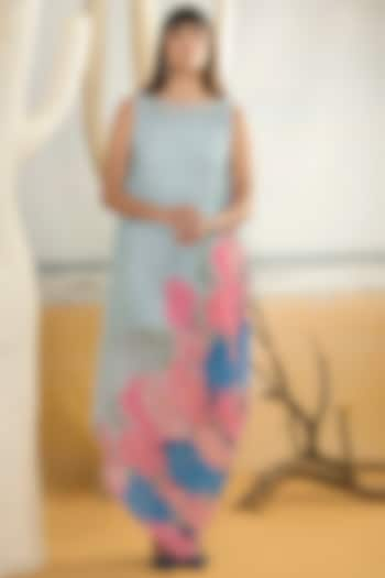 Aqua Blue Georgette Viscose & Polyester Digital Printed Maxi Dress by Preeti Mehta at Pernia's Pop Up Shop