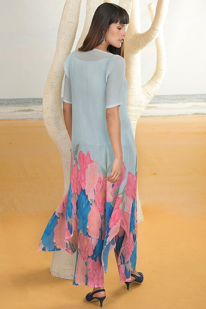 Aqua Blue Georgette Viscose & Polyester Digital Printed Kurta Set by Preeti Mehta at Pernia's Pop Up Shop