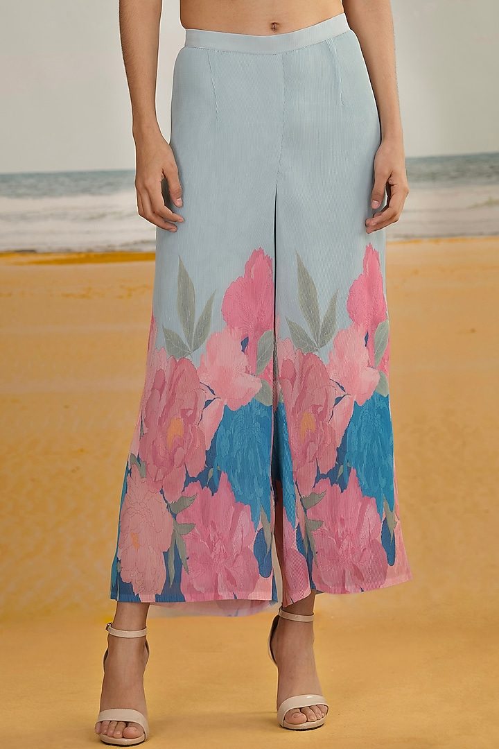 Aqua Blue Georgette Viscose & Polyester Digital Printed Front Open Kurta Set by Preeti Mehta at Pernia's Pop Up Shop