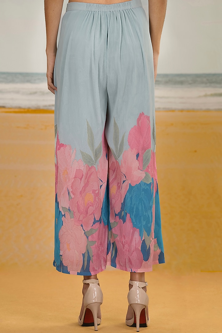 Aqua Blue Georgette Viscose & Polyester Digital Printed Front Open Kurta Set by Preeti Mehta at Pernia's Pop Up Shop
