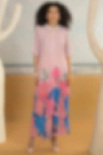 Baby Pink Georgette Viscose & Polyester Digital Printed Front Open Kurta Set by Preeti Mehta at Pernia's Pop Up Shop