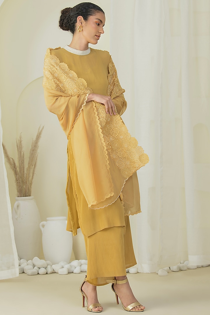 Summer Gold Georgette Viscose & Polyester Kurta Set by Preeti Mehta