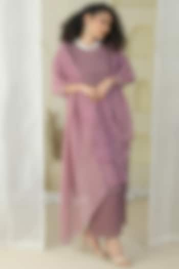 Dark Mauve Georgette Viscose & Polyester Kurta Set by Preeti Mehta