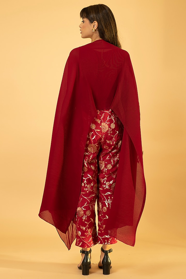 Cherry Red Georgette & Viscose Hand Embroidered Kaftan Set by preeti mehta at Pernia's Pop Up Shop