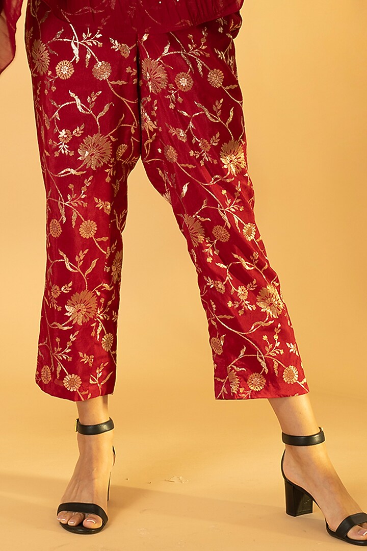 Cherry Red Georgette & Viscose Hand Embroidered Kaftan Set by preeti mehta at Pernia's Pop Up Shop