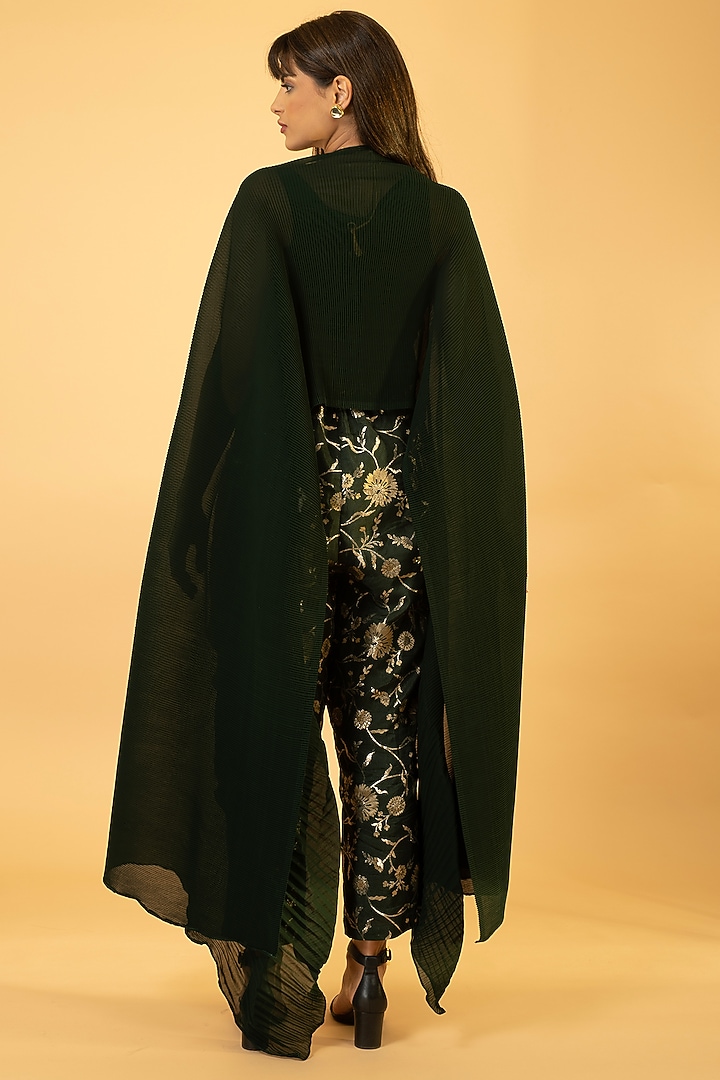 Basil Green Georgette & Viscose Hand Embroidered Kaftan Set by preeti mehta at Pernia's Pop Up Shop