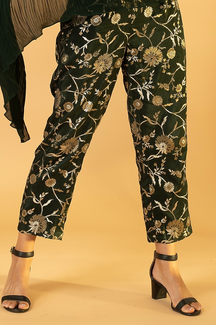 Basil Green Georgette & Viscose Hand Embroidered Kaftan Set by preeti mehta at Pernia's Pop Up Shop