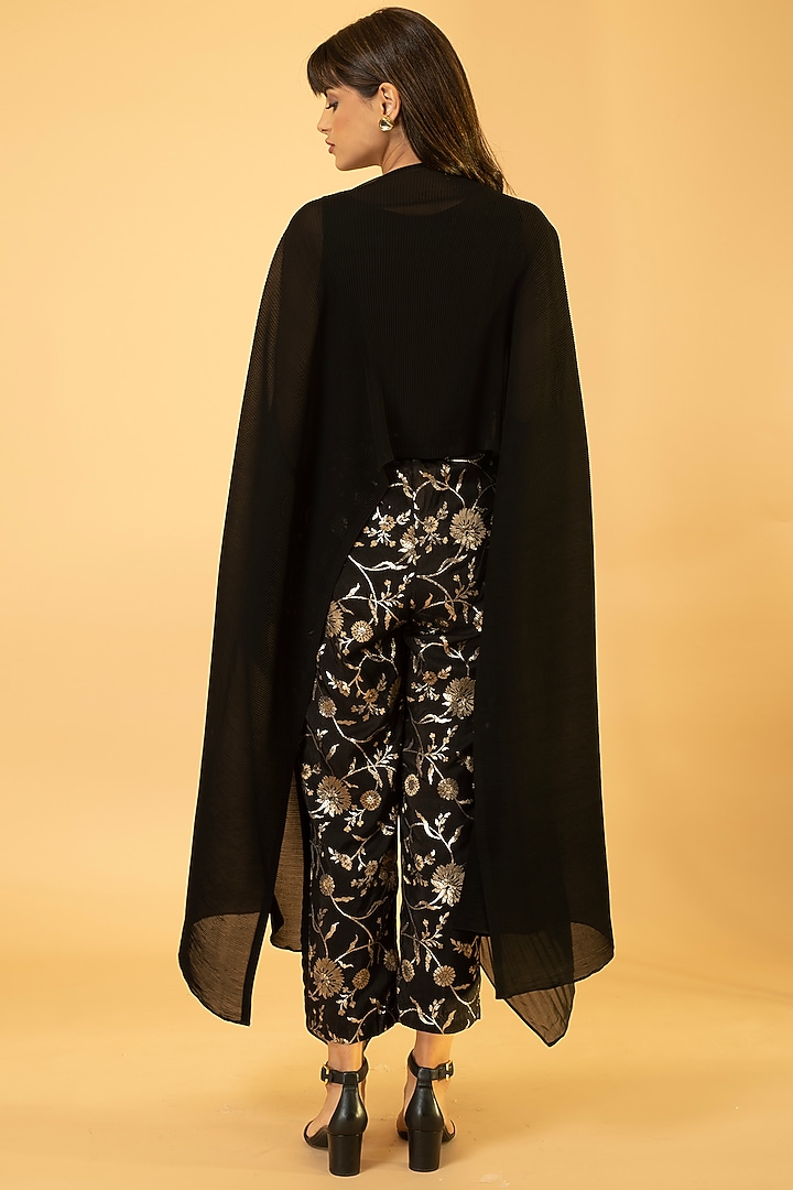 Black Georgette & Viscose Hand Embroidered Kaftan Set by preeti mehta at Pernia's Pop Up Shop