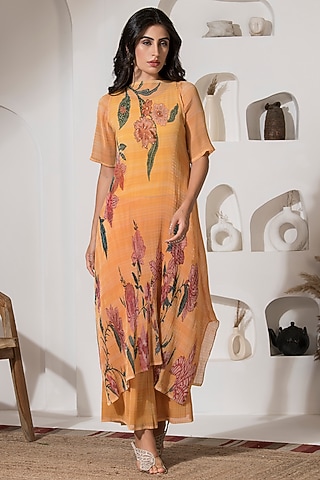 Golden Yellow Lurex Chiffon Co-Ord Set by preeti mehta