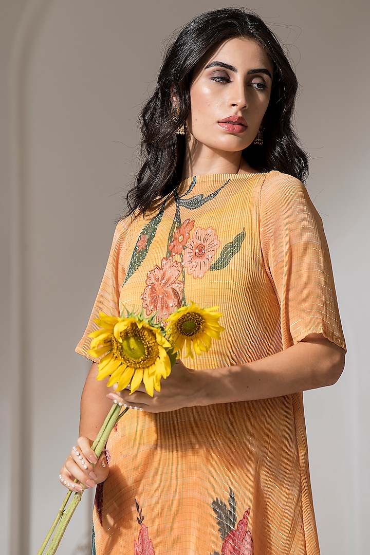 Golden Yellow Lurex Chiffon Co-Ord Set by preeti mehta at Pernia's Pop Up Shop