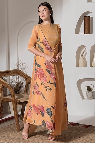 Golden Yellow Lurex Chiffon Co-Ord Set by preeti mehta
