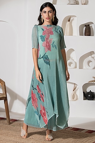 Dusty Jade Green Lurex Chiffon Co-Ord Set by preeti mehta