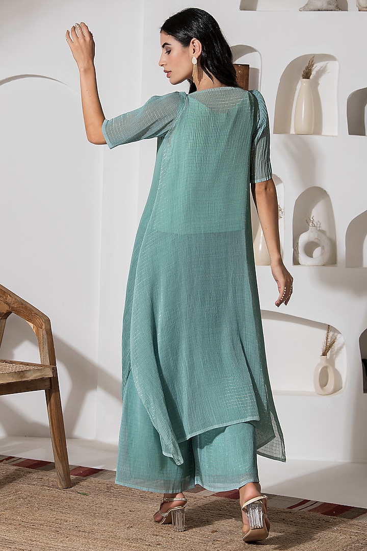 Dusty Jade Green Lurex Chiffon Co-Ord Set by preeti mehta at Pernia's Pop Up Shop