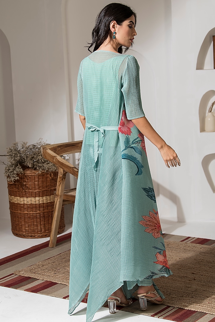 Dusty Jade Green Lurex Chiffon Printed Co-Ord Set by preeti mehta at Pernia's Pop Up Shop