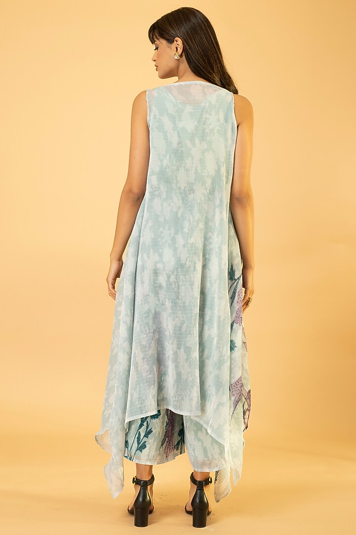 Moonlight Blue Lurex Chiffon Printed Co-Ord Set by preeti mehta at Pernia's Pop Up Shop