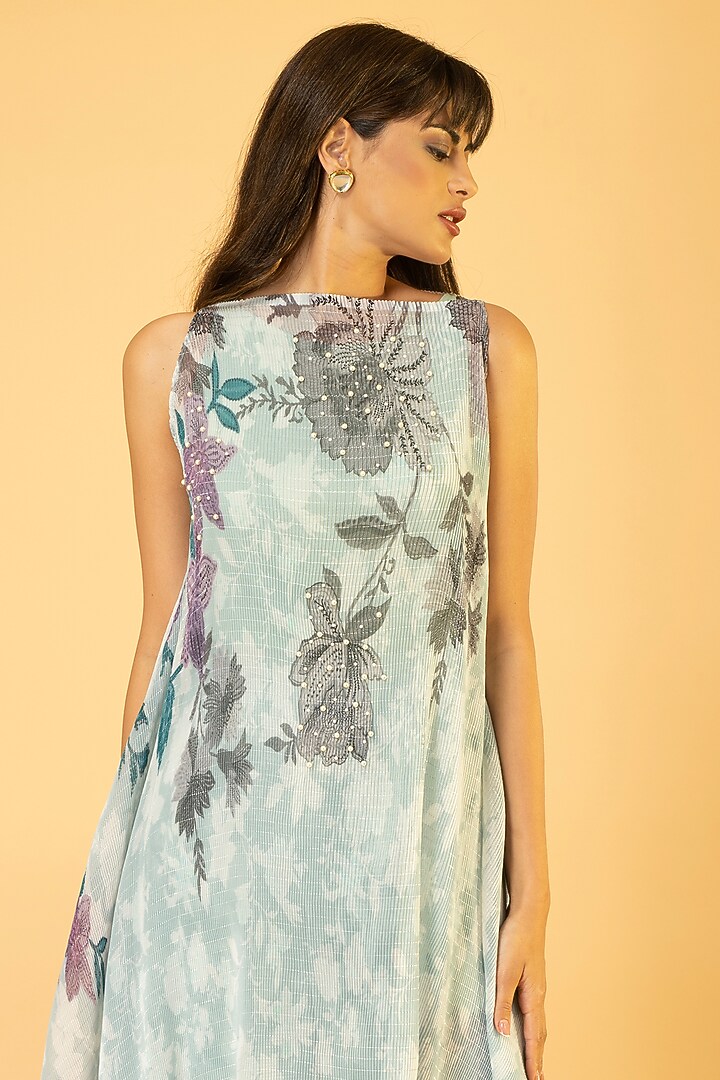 Moonlight Blue Lurex Chiffon Printed Co-Ord Set by preeti mehta at Pernia's Pop Up Shop