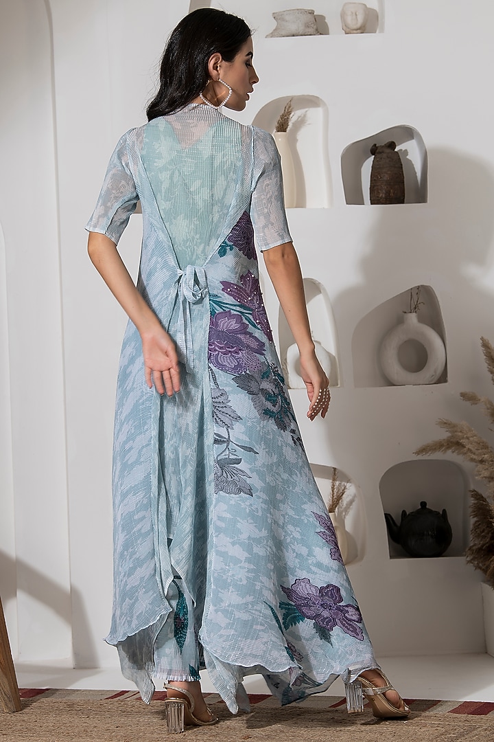Moonlight Blue Lurex Chiffon Printed Co-Ord Set by preeti mehta at Pernia's Pop Up Shop