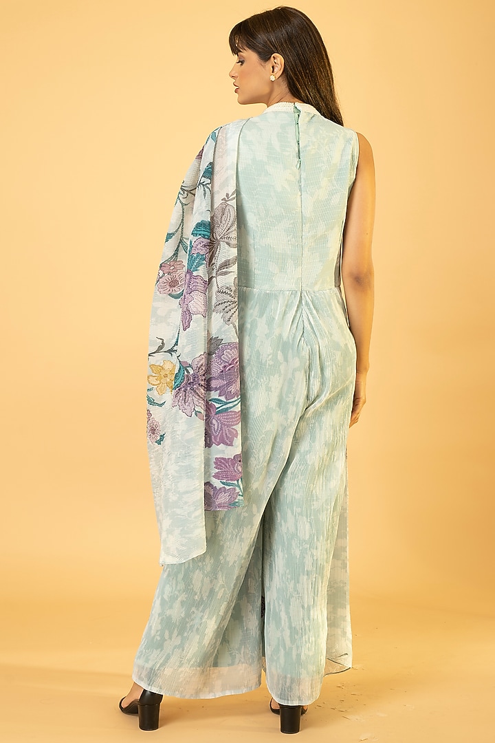 Moonlight Blue Georgette Printed Draped Jumpsuit by preeti mehta at Pernia's Pop Up Shop