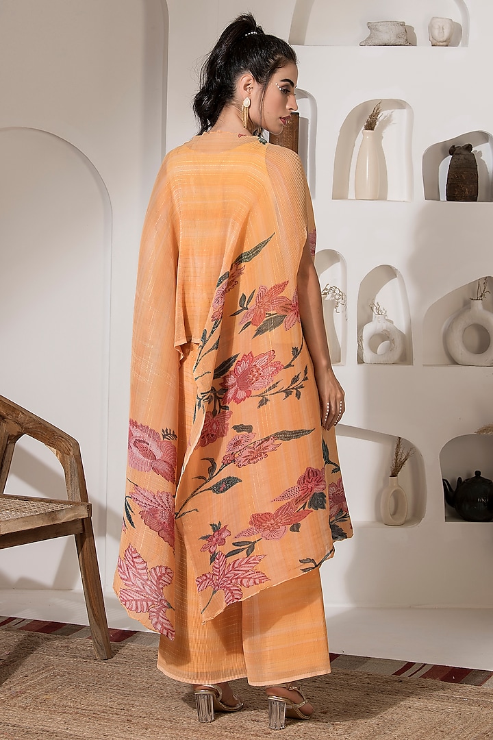 Golden Yellow Lurex Chinon Printed & Embroidered Kaftan Set by Preeti Mehta at Pernia's Pop Up Shop