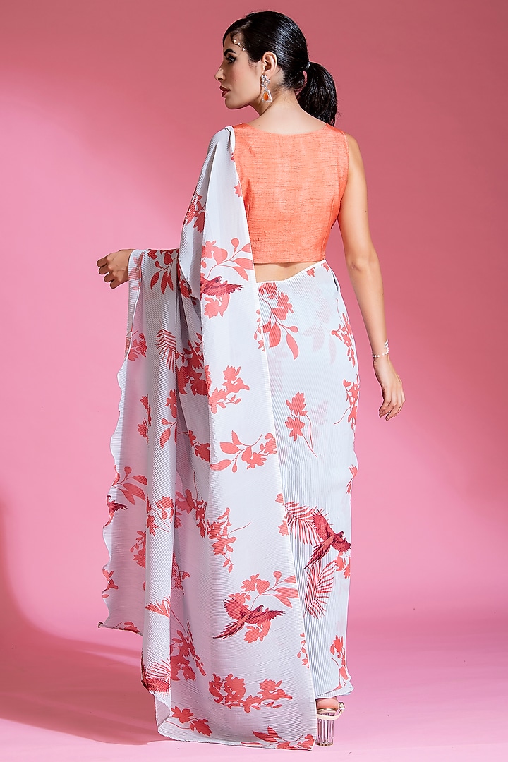 Pale Blue Polyester Georgette Digital Printed Pre-Draped Party Wear Saree Set by Preeti Mehta at Pernia's Pop Up Shop