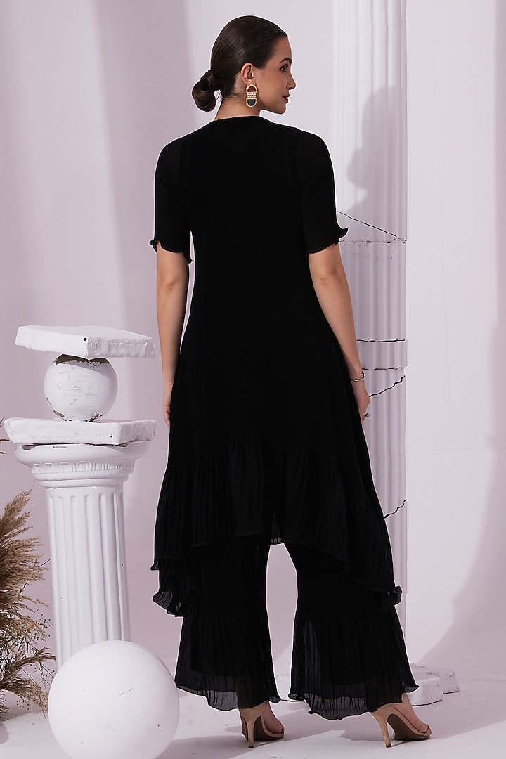 Metallic Black Micro Pleated Tissue Satin Party Wear Sharara Set by Preeti mehta at Pernia's Pop Up Shop