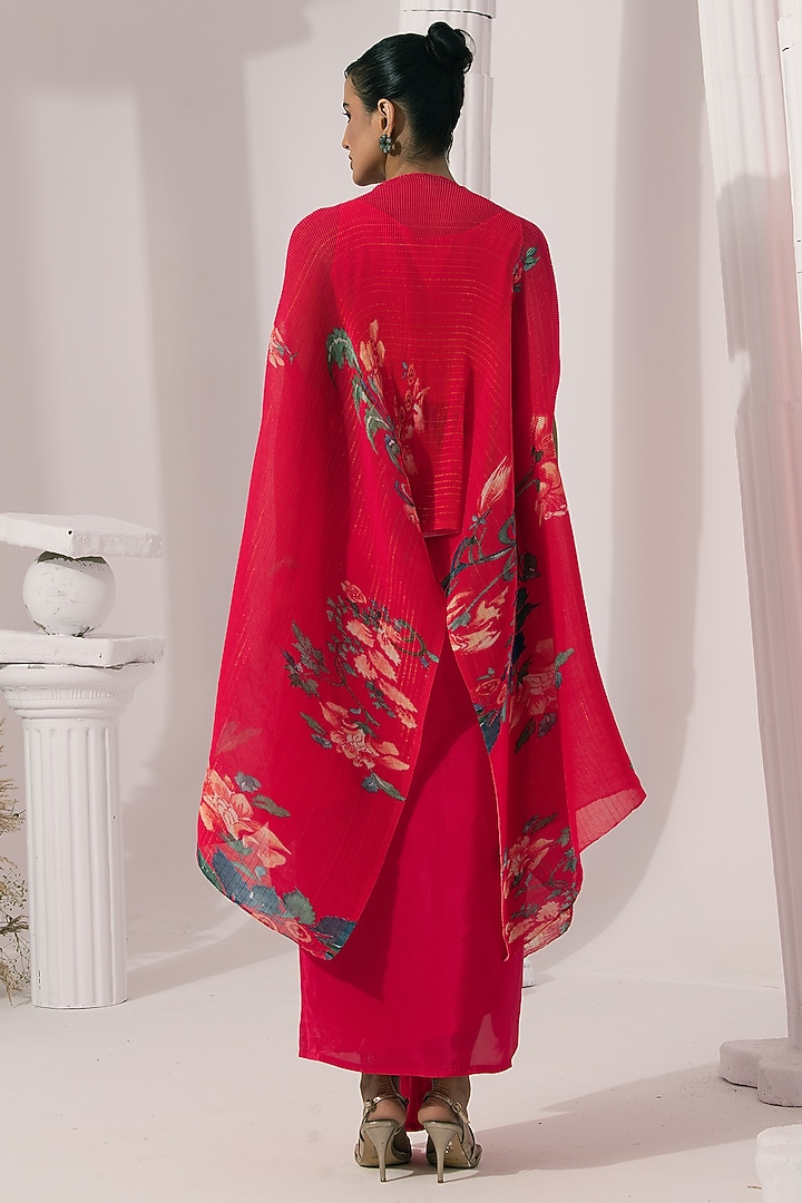 Cherry Pink Viscose Crepe Embroidered Dhoti Set by Preeti mehta at Pernia's Pop Up Shop
