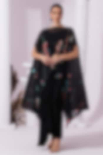 Jet Black Viscose Crepe Embroidered Dhoti Set by Preeti mehta at Pernia's Pop Up Shop