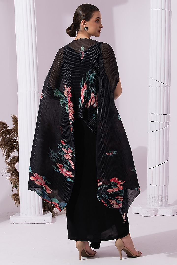 Jet Black Viscose Crepe Embroidered Dhoti Set by Preeti mehta at Pernia's Pop Up Shop