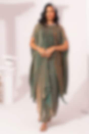 Moss Green Two Tone Tissue Satin Draped Dhoti Set by Preeti mehta at Pernia's Pop Up Shop