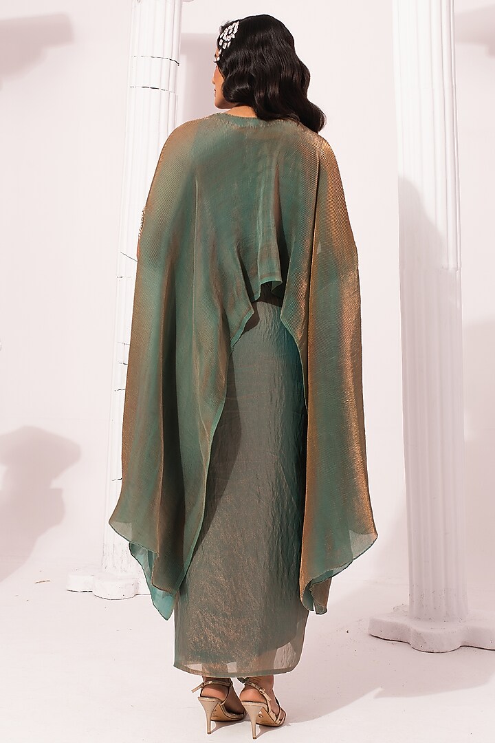 Moss Green Two Tone Tissue Satin Draped Dhoti Set by Preeti mehta at Pernia's Pop Up Shop