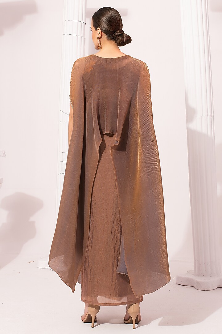 Chestnut Brown Two Tone Tissue Satin Draped Dhoti Set by Preeti mehta at Pernia's Pop Up Shop