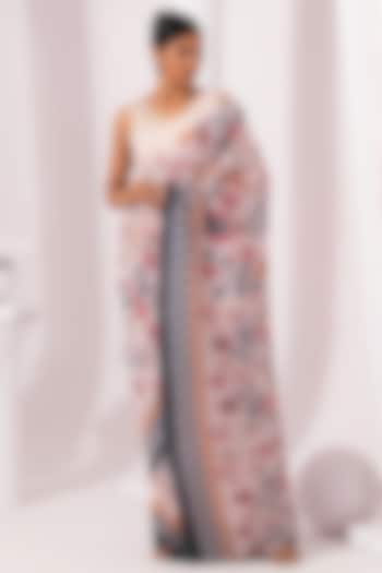 Butter Cream Viscose Georgette Digital Printed Pre-Draped Party Wear Saree Set by Preeti Mehta at Pernia's Pop Up Shop