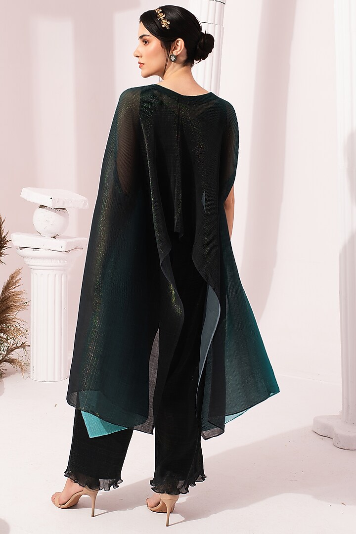 Sea Blue Ombre Polyester Hand Embroidered Kaftan Set by Preeti Mehta at Pernia's Pop Up Shop