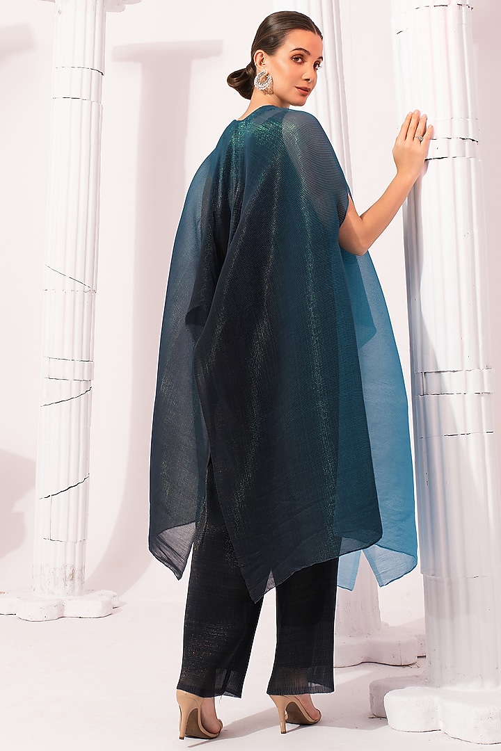 Ocean Blue Ombre Chiffon Hand Embroidered Kaftan Set by Preeti Mehta at Pernia's Pop Up Shop