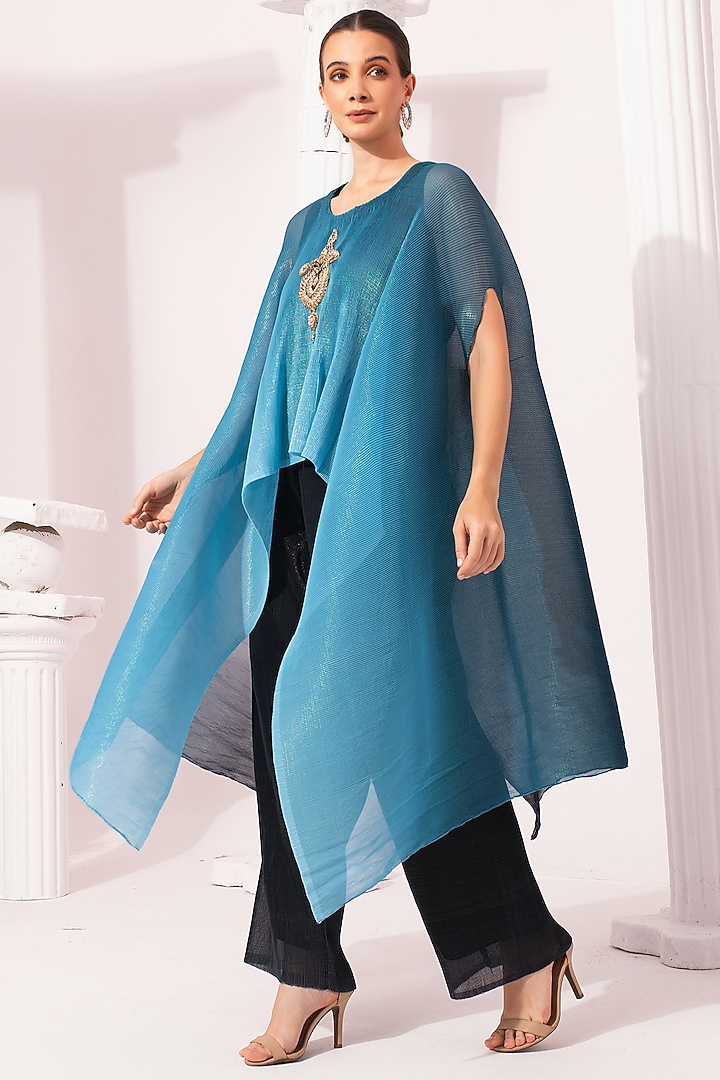 Ocean Blue Ombre Chiffon Hand Embroidered Kaftan Set by Preeti Mehta at Pernia's Pop Up Shop