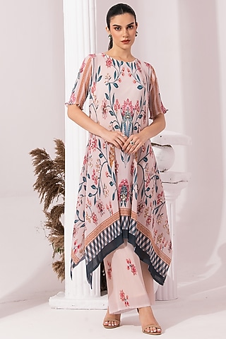 Butter Cream Viscose Georgette Printed Kurta Set by Preeti Mehta
