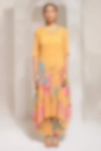 Chrome Yellow Georgette Viscose & Polyester Hand Embroidered Kurta Set by preeti mehta at Pernia's Pop Up Shop