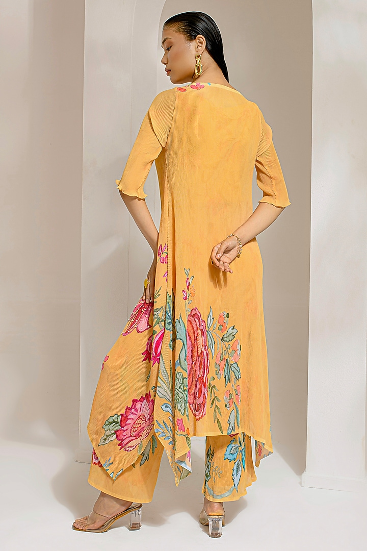 Chrome Yellow Georgette Viscose & Polyester Hand Embroidered Kurta Set by preeti mehta at Pernia's Pop Up Shop