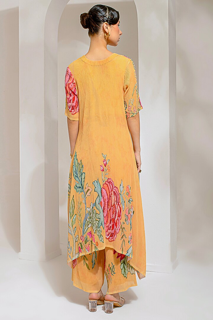 Chrome Yellow Georgette Viscose & Polyester Embroidered Kurta Set by preeti mehta at Pernia's Pop Up Shop