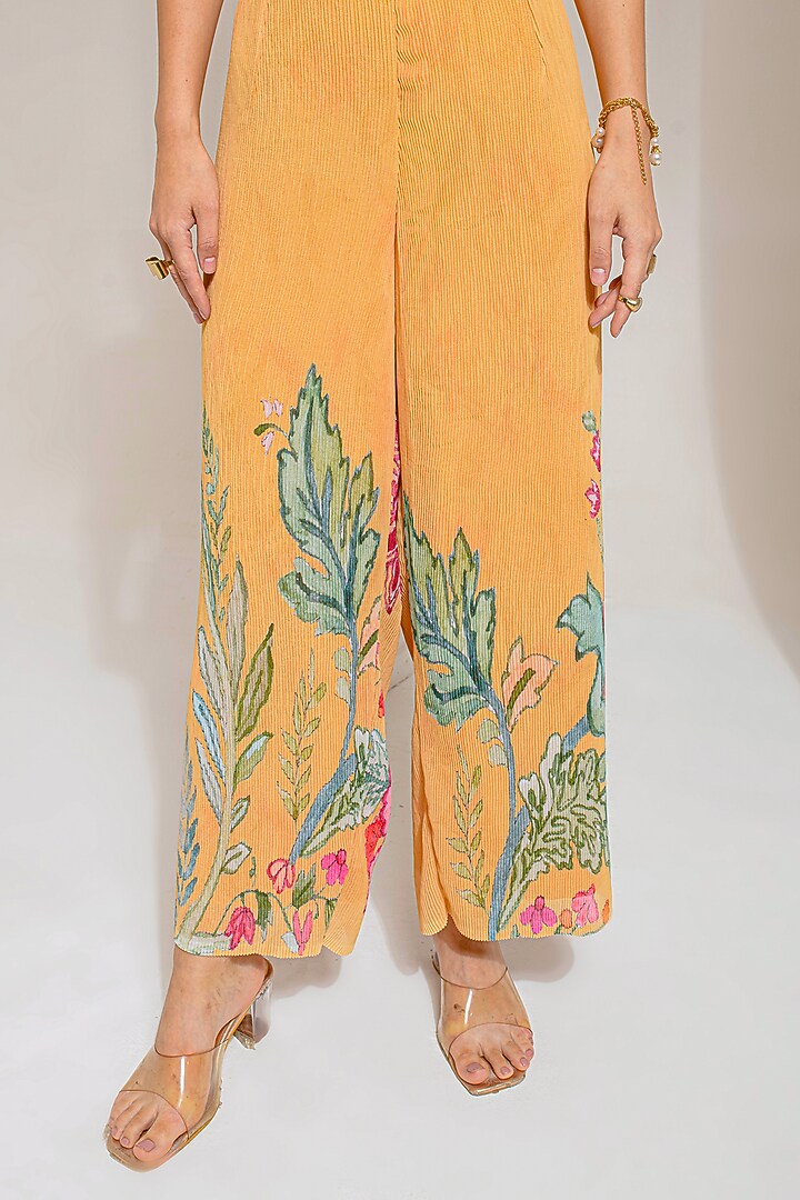 Chrome Yellow Georgette Viscose & Polyester Embroidered Kurta Set by preeti mehta at Pernia's Pop Up Shop